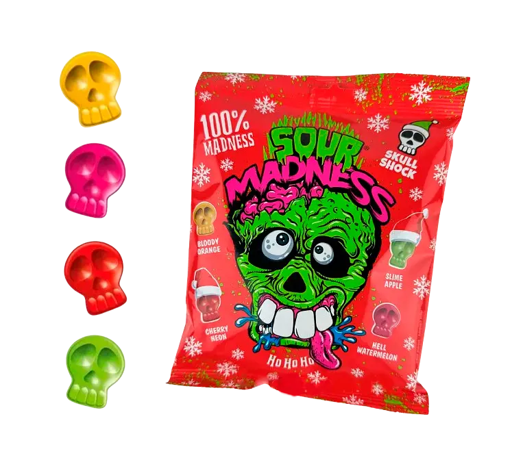 Новорічні кислі льодяники Sour Madness Winter Edition у вигляді черепа 150г - фото 2