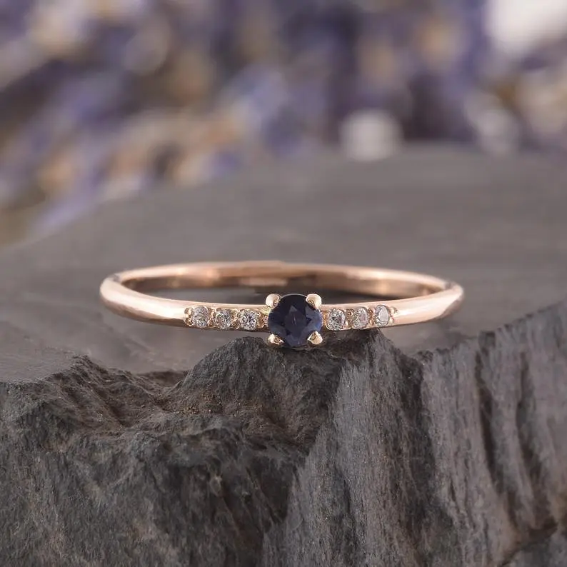 Каблучка з червоного золота з сапфіром і діамантами 18 K-0014 - фото 3