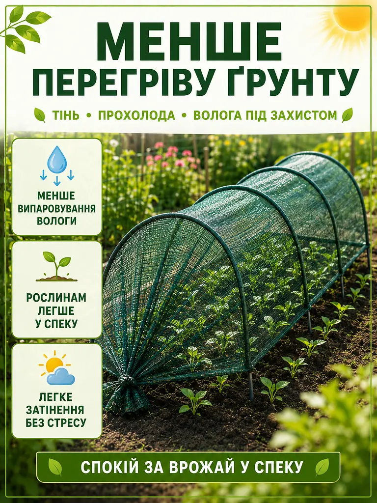 Затіняюча сітка з дугами для грядок 3 м × 40 см зелена, садове укриття для рослин (49675911) - фото 5