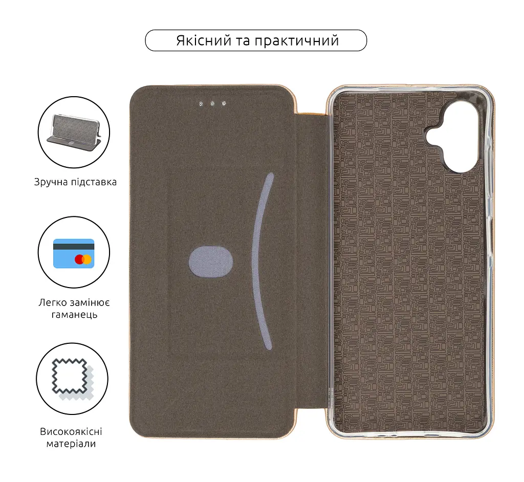 Чехол-книжка для Samsung Galaxy A06 (A065), G-Case, золотой, кожаный чехол-книжка из экокожи (PU) и TPU, с магнитом, с подставкой и вместительным кардхолдером, противоударный, защита всего корпуса, ArmorStandart (ARM80728) - фото 3