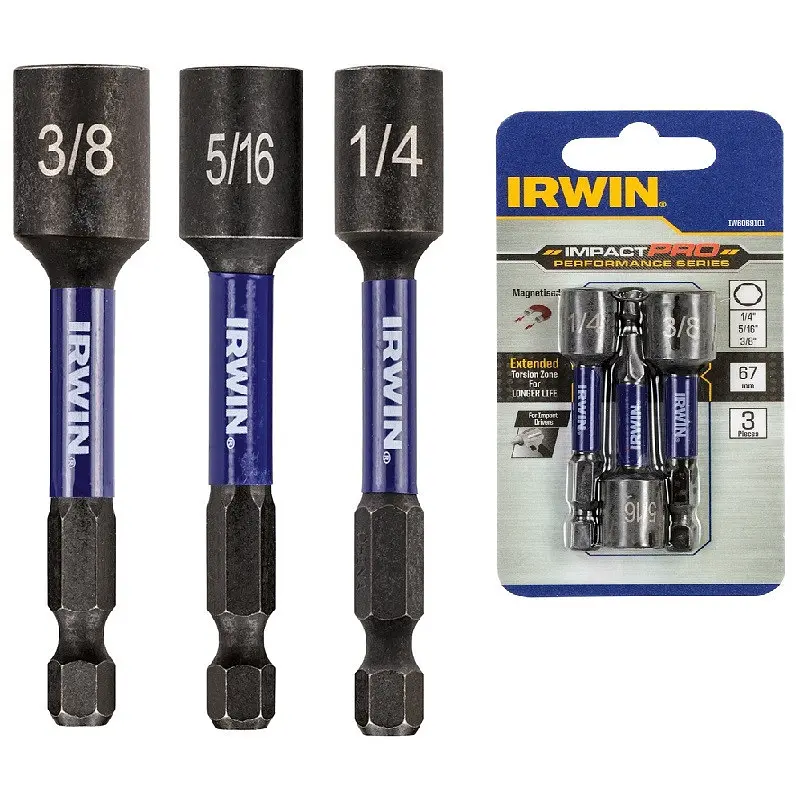 Набір тримачів шурупів IMPACT PRO 65 мм, 3 шт: 7 мм 9/32" 8 мм 5/16" 10 мм 25/64" IRWIN