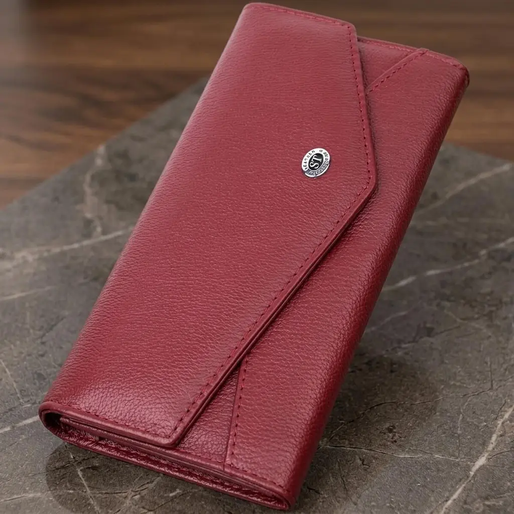 Гаманець для жінок із натуральної шкіри з геометричним клапаном ST Leather 22547 бордовий - фото 11