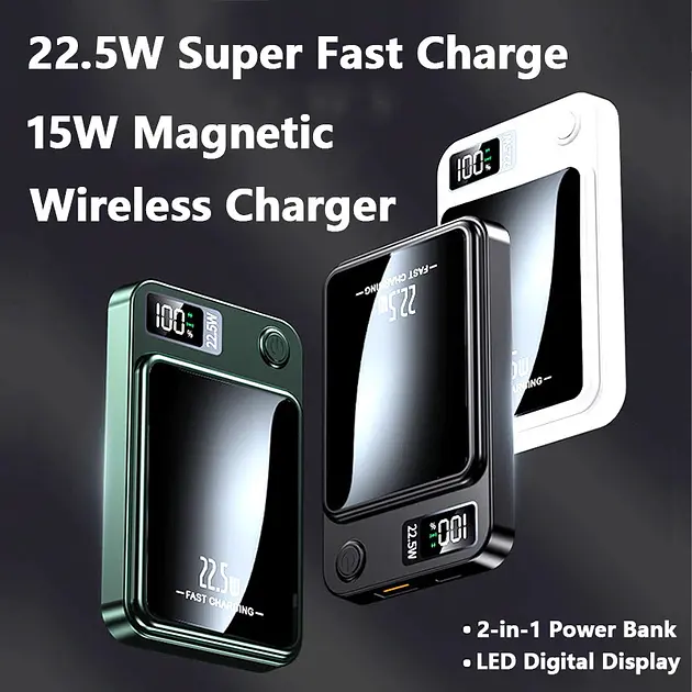 Power bank бездротовий XIYT Y211 / быстрая зарядка / Magsafe / Magnetic / 22.5 Вт + 15 Вт / 10000 мА·год - фото 2