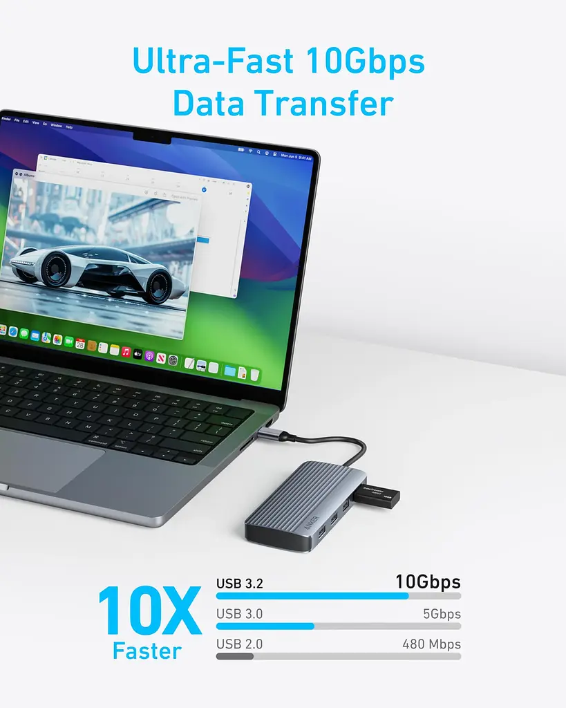 Перехідник Anker USB-C Hub - 7-in-1 - PD in 100W, 2xHDMI, 4xUSB-A Чорний (7255315) - фото 3
