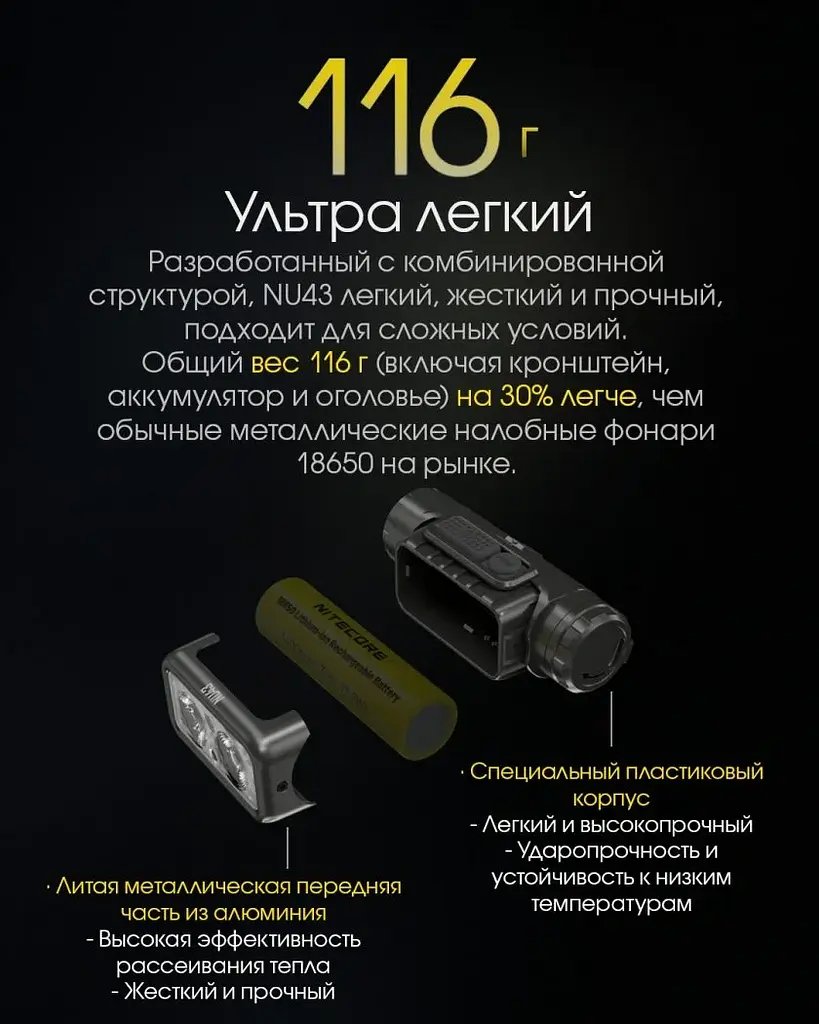 Налобний ліхтар Nitecore NU43 Army Edition із датчиком наближення USB Type-C - фото 3