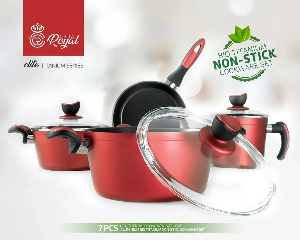Набір посуду Casa Royal T-UKR 20300 "Bio Titanium" Red 7 предметів - фото 4