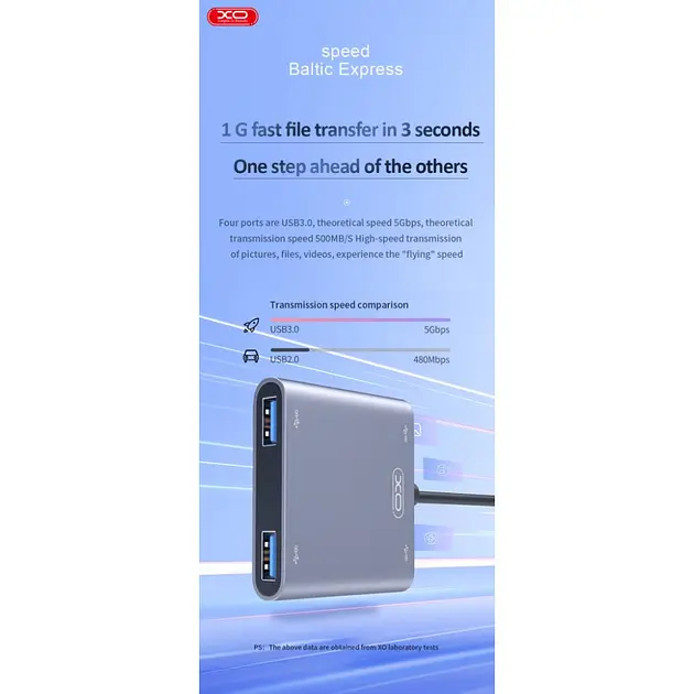 Адаптер - док-станция XO Hub012А 4-in-1 Usb Multifunctional docking station - фото 4