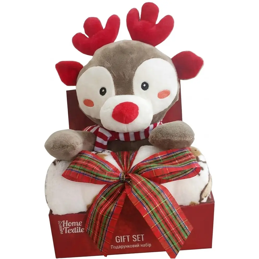 Набір Ardesto Christmas Deer плед білий 90 х 75 см та декоративна іграшка сірий 24 см (ART0231TD)