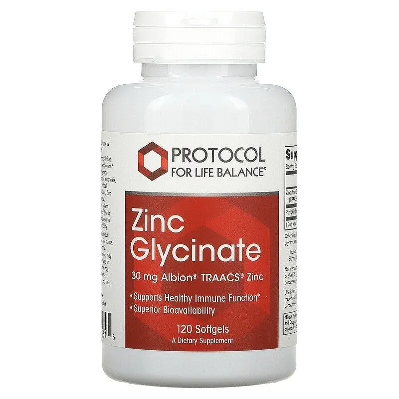 Глицинат цинка Protocol for Life Balance Zinc Glycinate 30 мг 120 капсул - фото 1