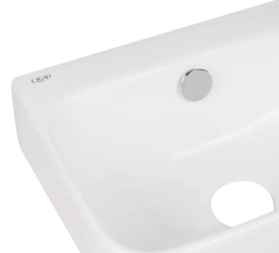Комплект Qtap Tern: Раковина подвесная прямоугольная правая 450х250х158 мм White + Донный клапан PU02O (QT17115117RWN47328) - фото 4