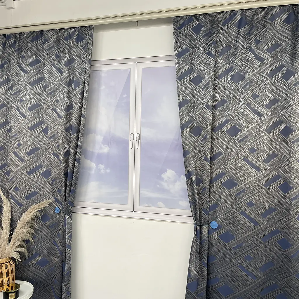Жакардові штори "геометрія" синьо-графітового кольору на тасьмі 2шт. 150х270 ALBO pbe0052388 - фото 6