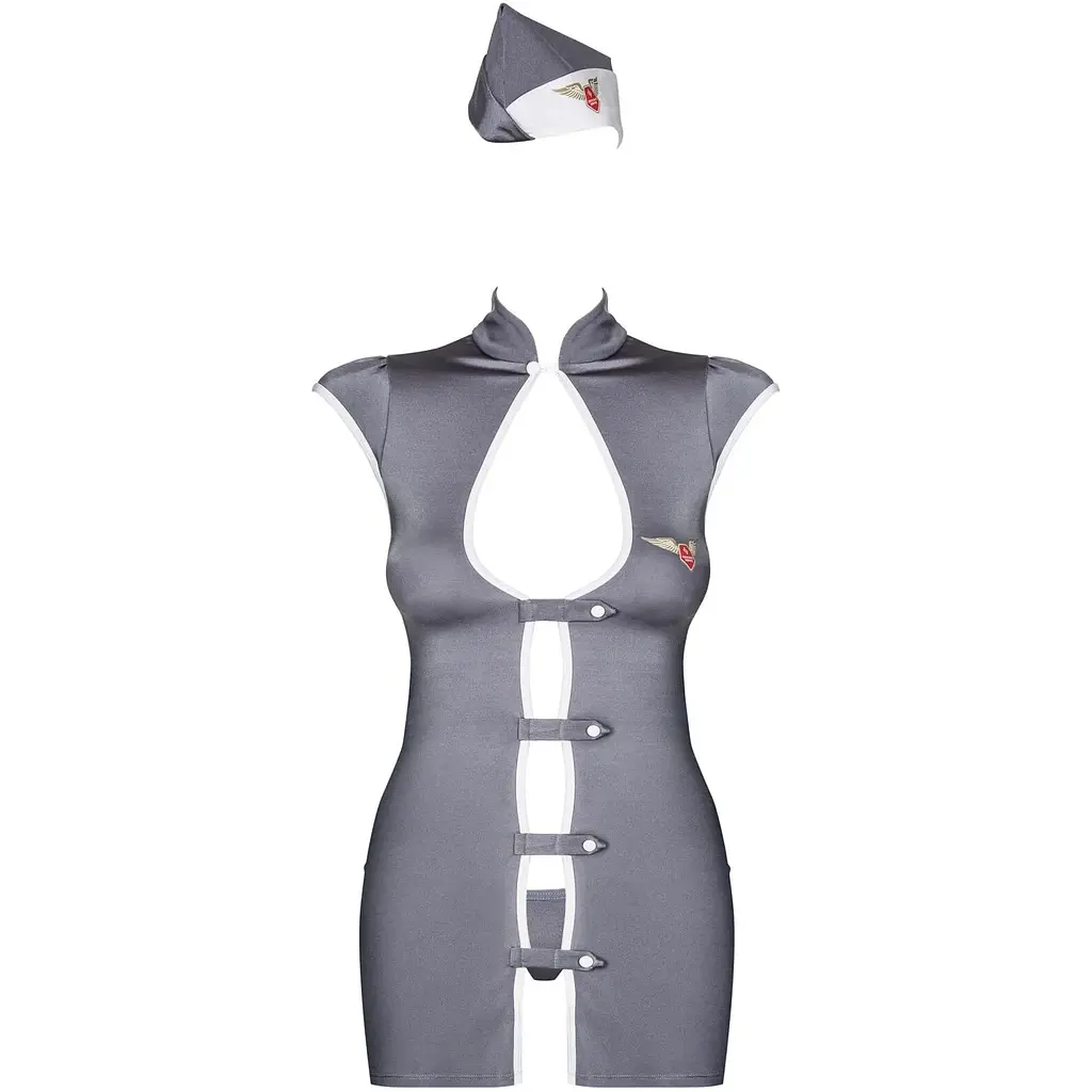 Еротичний костюм стюардеси Obsessive Stewardess 3 pcs costume grey S/M, сірий - фото 5