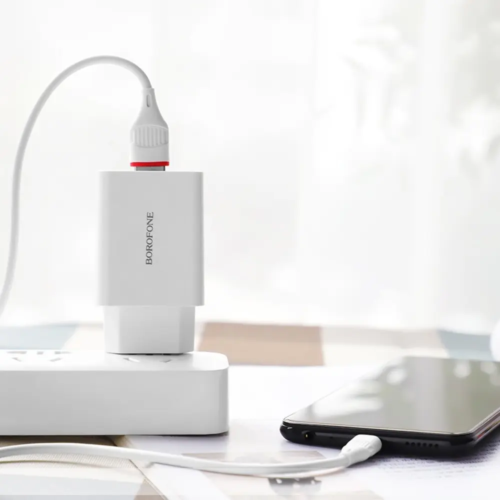 Зарядний пристрій Borofone BA21A USB QC 18W білий + кабель USB to MicroUSB - фото 3