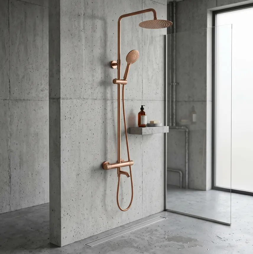 Душова система з термостатом і виливом Rea Lungo Diamond brushed copper REA-P5964 - фото 5