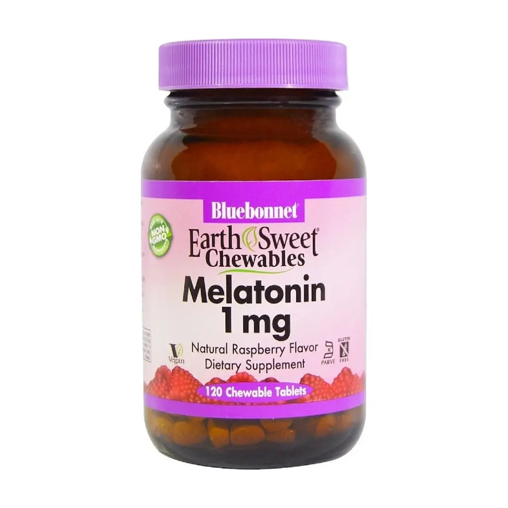 Амінокислота Bluebonnet Nutrition Мелатонін, Melatonin, 1 мг, EarthSweet, Малиновий Смак, 120 (BLB0991)
