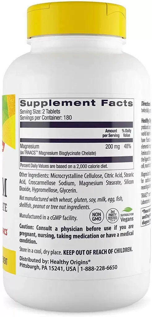 Магний бисглицинат хелат Healthy Origins Magnesium Bisglycinate Chelate 200 мг 360 таблеток - фото 2