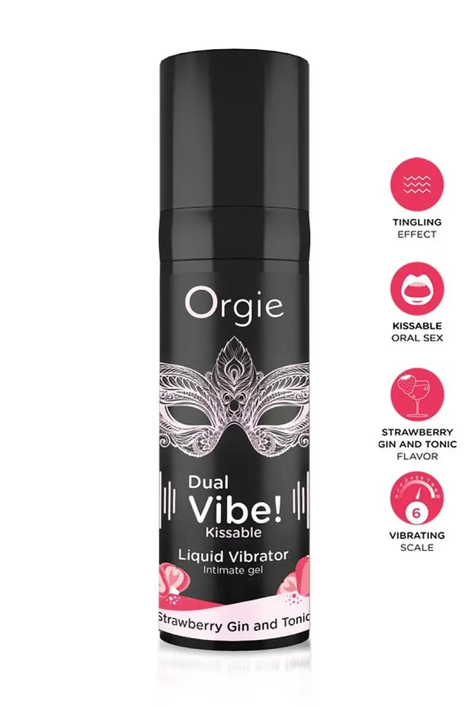 Рідкий вібратор Orgie Dual Vibe! Liquid Vibrator Strawberry Gin and Tonic 15 мл - фото 2