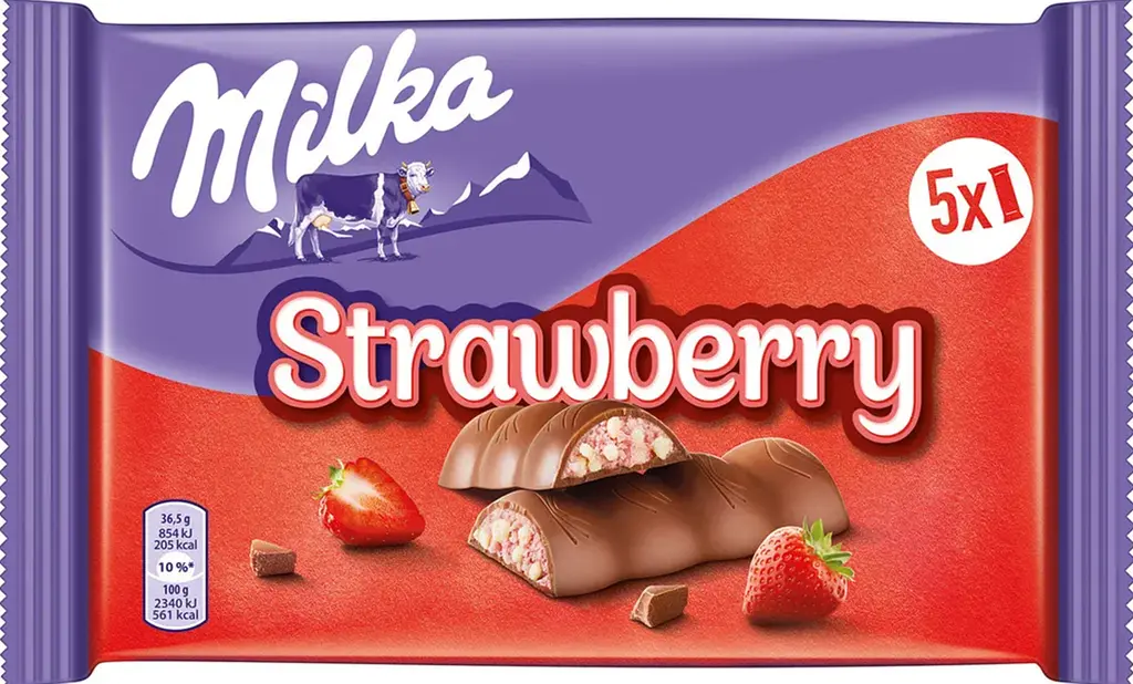 Шоколадні батончики Milka Erdbeer Riegel Strawberry 5 х 36.5 г
