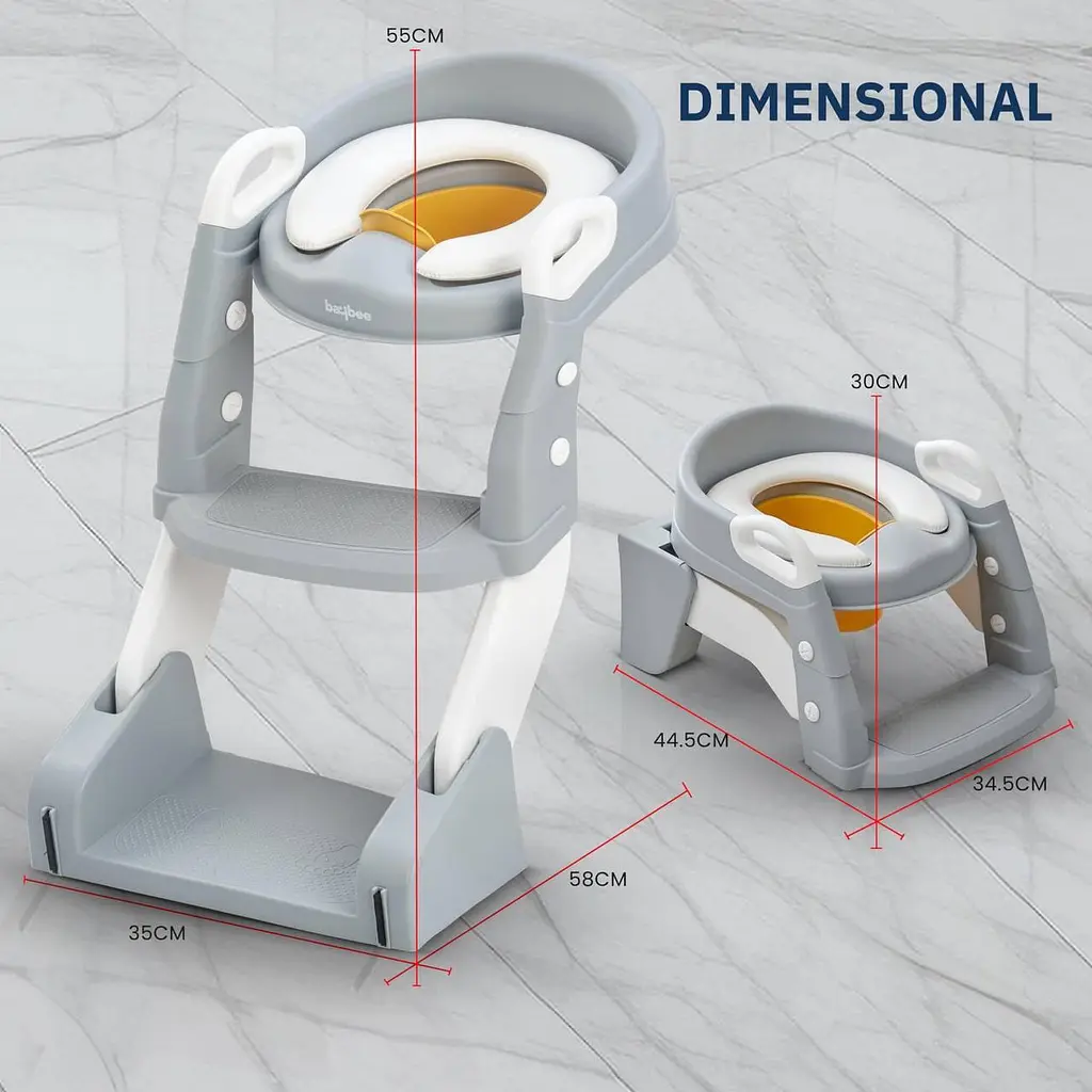 Детское складное сиденье на унитаз со ступеньками и ручками 2в1 + Горшок Бело-Серый - фото 3