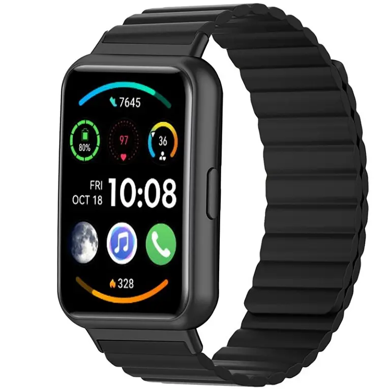 Силиконовый магнитный ремешок Primolux Magnet для фитнеса браслета Huawei Watch Fit 2 Black - фото 3