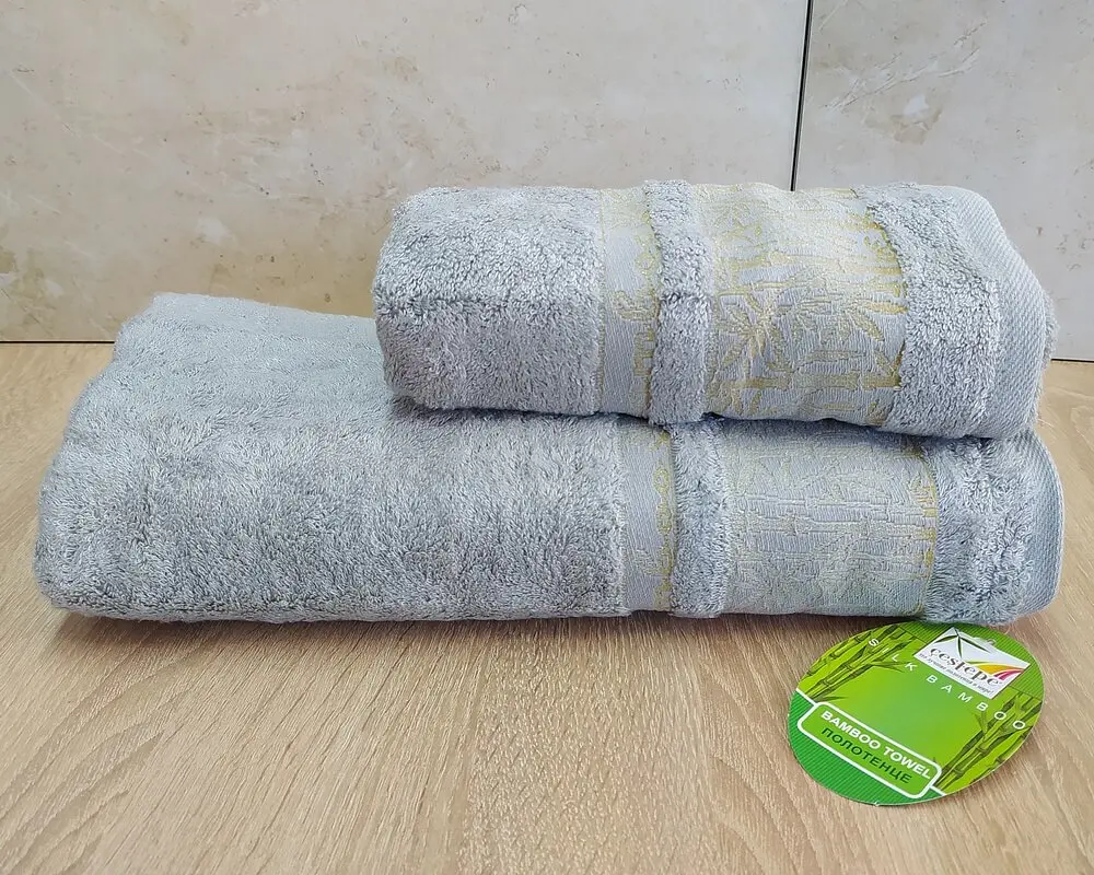 Набір турецьких бамбукових махрових рушників Cestepe 50х90+70х140 Bamboo Aymira Light Grey