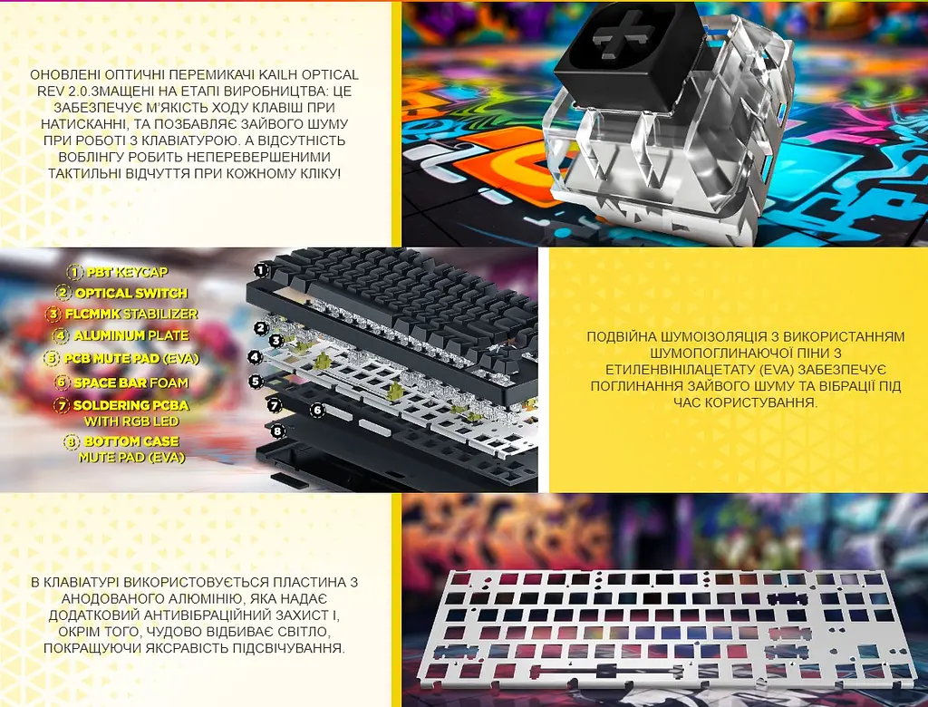 Клавіатура ігрова оптико-механічна HATOR HTK730 Rockfall 2 Kailh Optical Black rev2 - фото 7