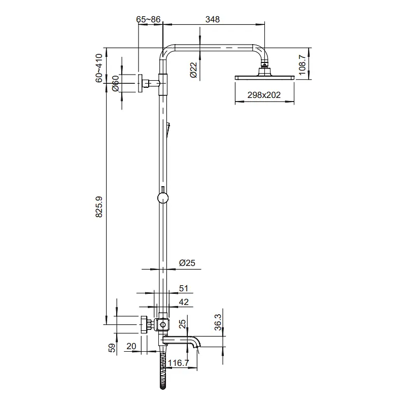 Душова система з термостатом Koer KB-57011-05 KR4725, Чорний матовий - фото 2