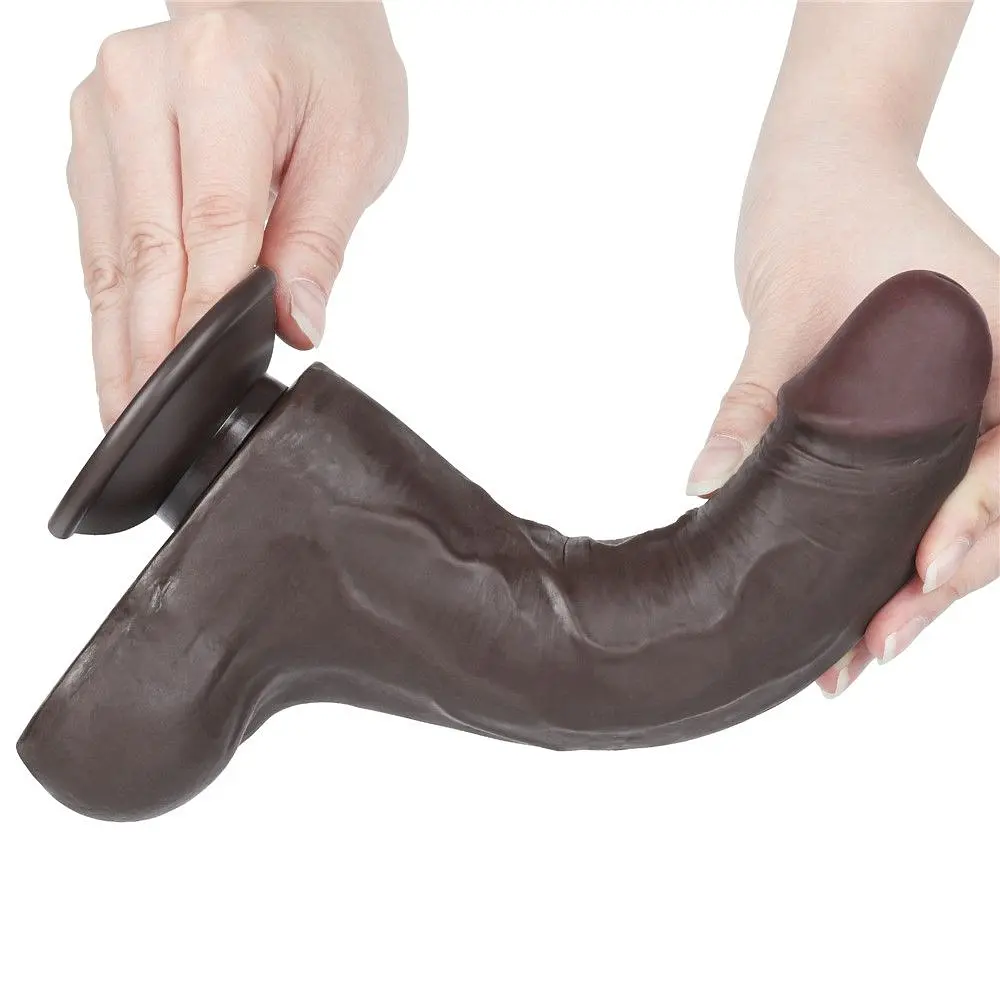 Фаломіметатор Sliding Skin Dual Layer Dong, 21.6 см (чорний) - фото 4