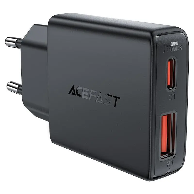 Сетевой зарядний пристрій ACEFAST A69 PD30W GaN (USB-A+USB-C) ultra-thin charger чорний