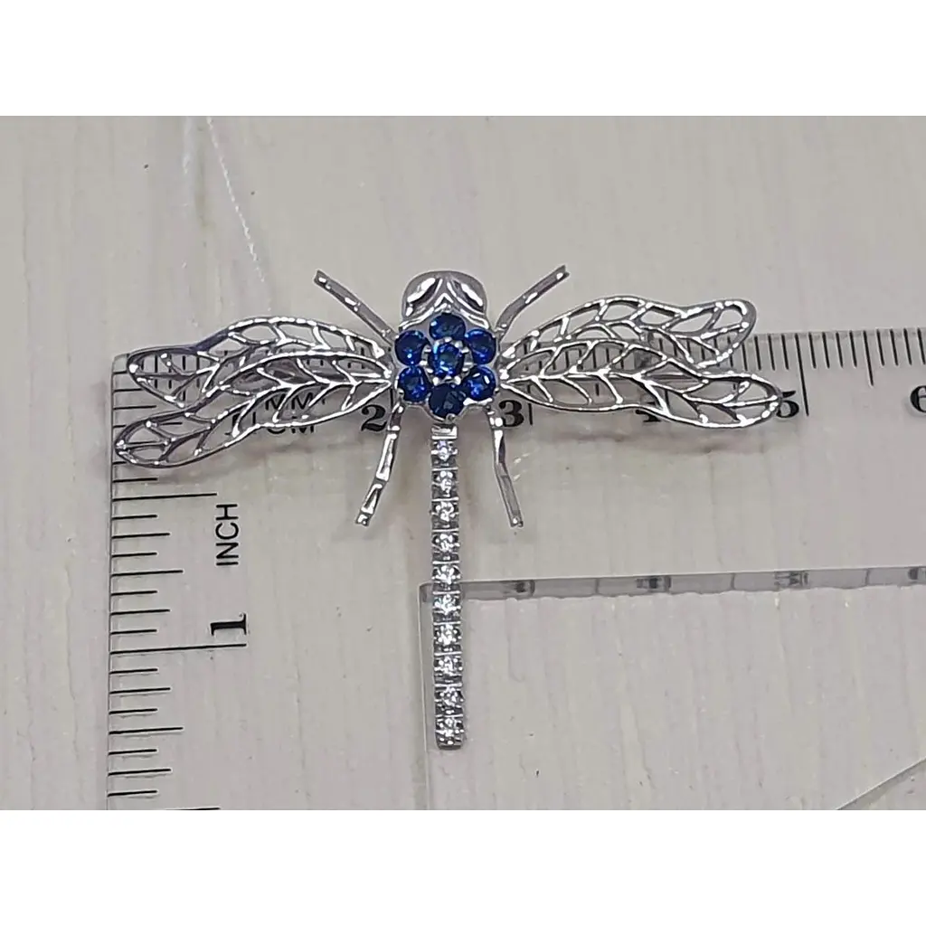 Срібна брошка Vegas Бабка з фіанітами. Артикул 70002Р Синій - фото 3