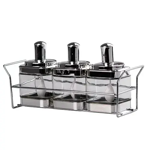 Набір банок для сипучих продуктів TS Kitchen HP531FS1030Y з ложкою на підставці хром - фото 3