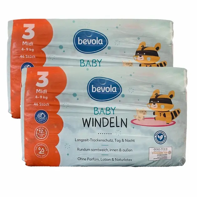 Підгузки Bevola Baby 3 Midi (4-9 кг), 92 шт