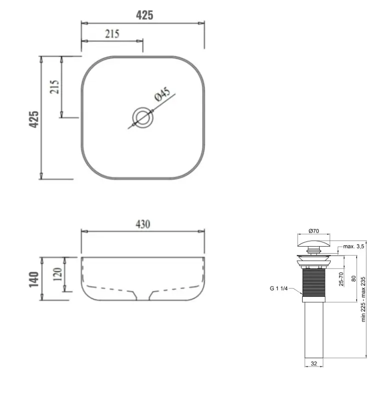 Раковина накладная Qtap Kolibri 425x425x140 White с донным клапаном QT1011K396WN48468 - фото 6
