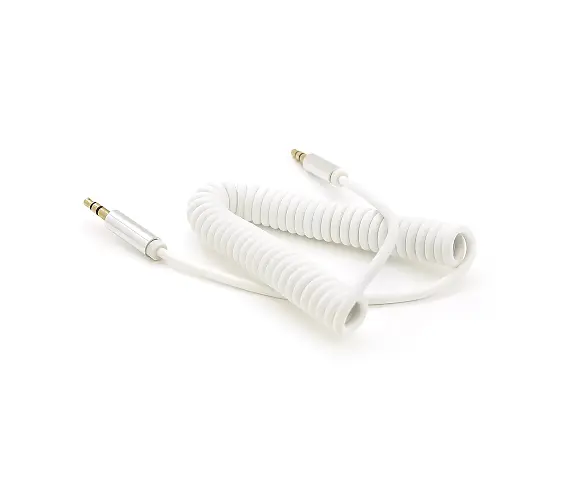 Кабель пружина AUX Audio 3.5 папа 1 м белый - фото 2