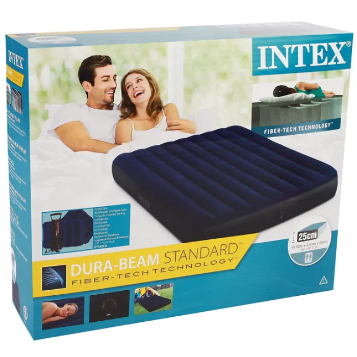 Велюровый Матрас Intex 64765 152х203х25 см с двумя подушками и насосом синий - фото 4