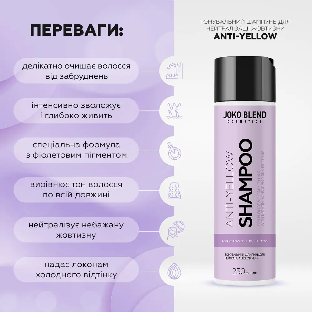 Тонувальний шампунь Joko Blend Anti-Yellow для нейтралізації жовтизни 250 мл - фото 4