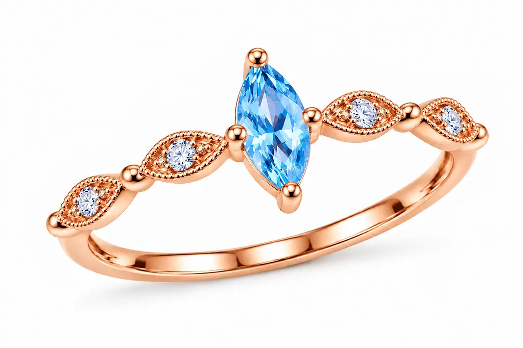 Золота каблучка Jewellery Continent з блакитним топазом "Маркіз" 17 (К-0924) - фото 3