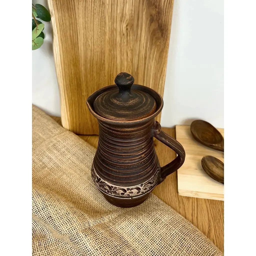 Компотник 1.5 литра керамический (глиняный) резной с ручкой   - фото 3