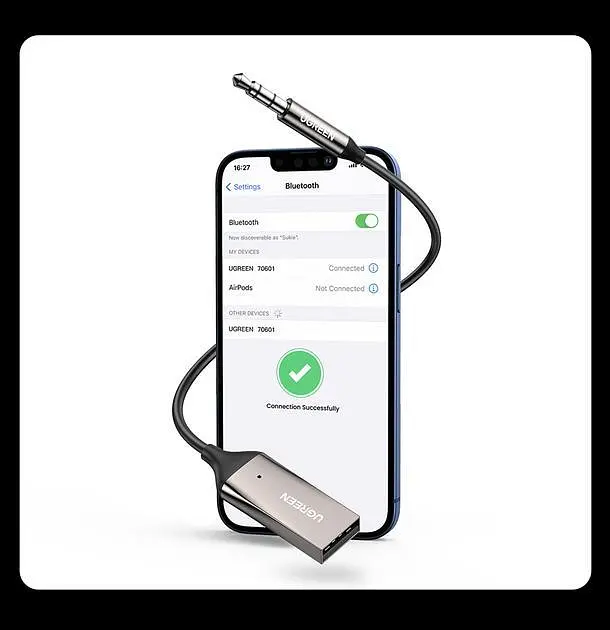 Bluetooth-адаптер UGREEN CM309 Bluetooth 5.0 автомобільний приймач AUX з мікрофоном Space Gray (70601) - фото 6