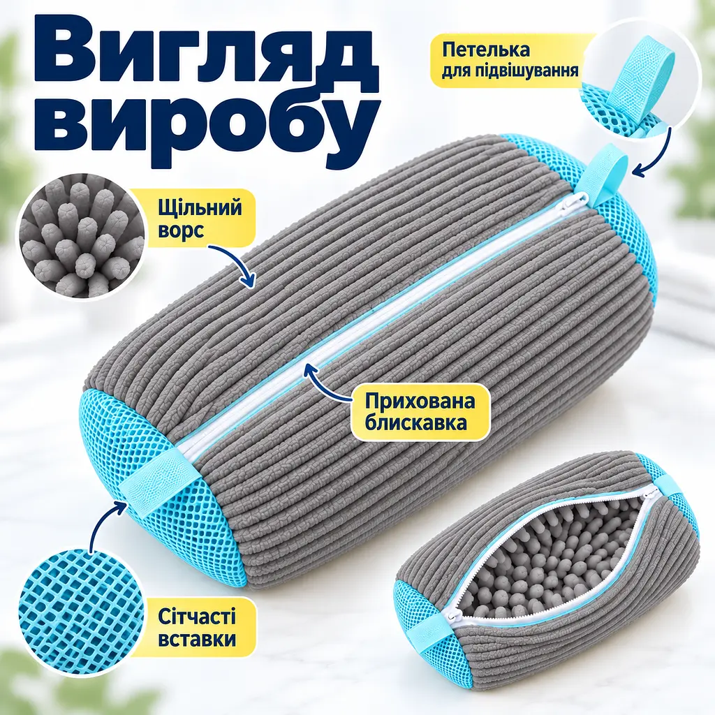 Мішок для прання взуття для пральної машини, багаторазовий, зі щільним мікрофібровим ворсом, 39×19 см KT9003903 - фото 6