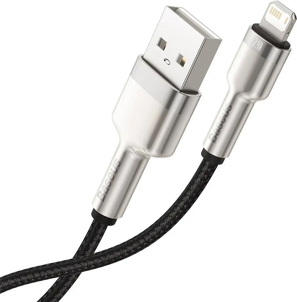Кабель Baseus Cafule Series Metal Data Cable USB to IP 2.4A 0.25m black (CALJK-01) - фото 3
