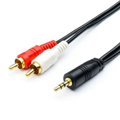 Аудіо-кабель 3,5mm/2xRCA (M) (пальчик-два тюльпана) Atcom (10810), 0.8m Black (о)