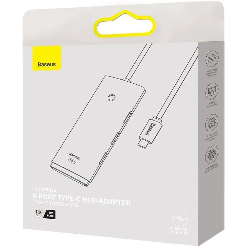 USB-Хаб Baseus Lite Series 4-in-1 (Type-C to USB 3.0*4 ) (1m) black (WKQX030401) - фото 5