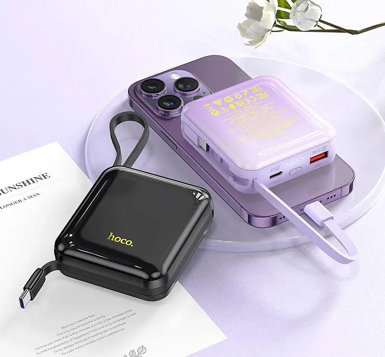 Аккумулятор портативный с кабелем Hoco Q23 Blade 22.5W+PD20W (10000mAh) черный - фото 3