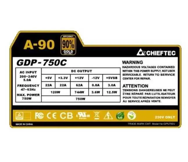 Блок живлення Chieftec A-90 750W 80+ Gold (GDP-750C) Black - фото 6