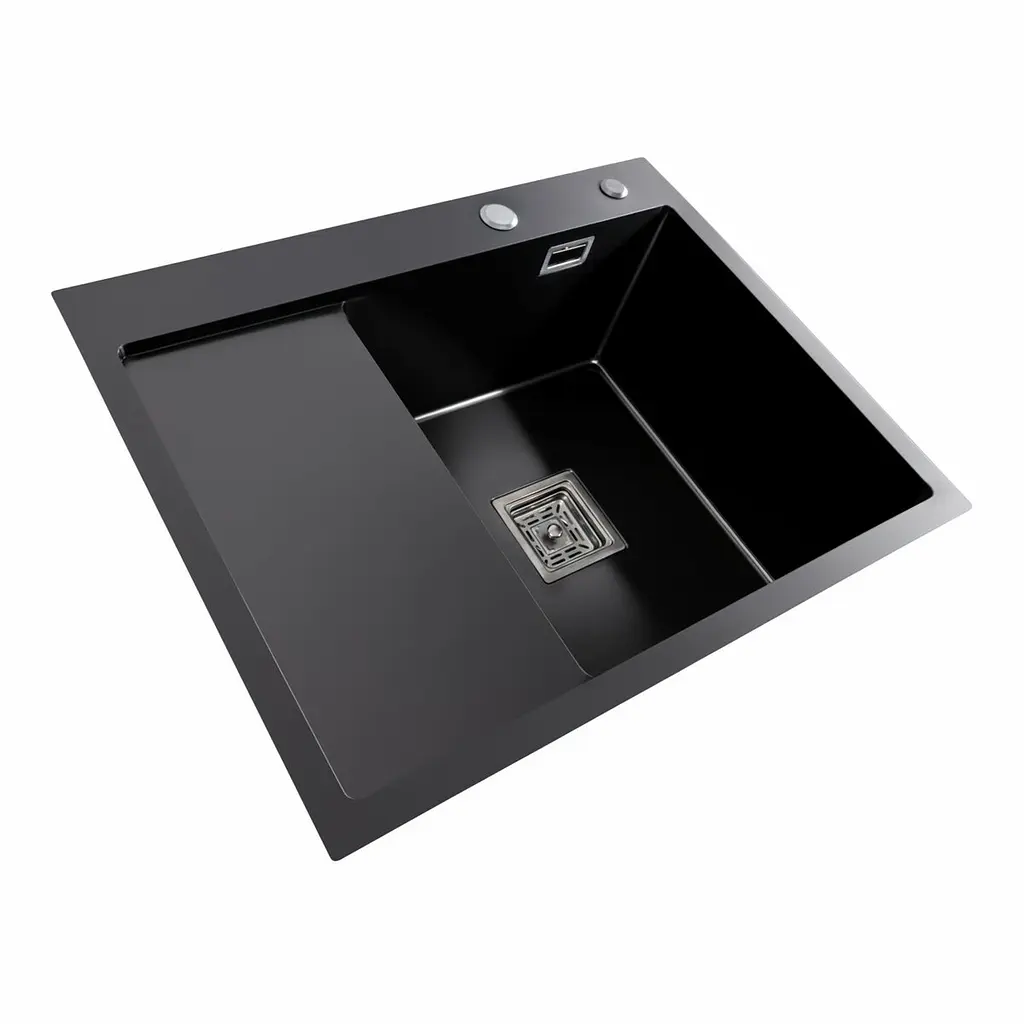 Кухонная мойка черная Platinum PVD Handmade 65x50 R(квадратный сифон 3,0/1), Черный - фото 2