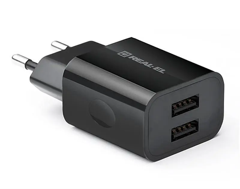 Мережевий зарядний пристрій REAL-EL CH-210 (2USB, 2.1A) Чорний - фото 4