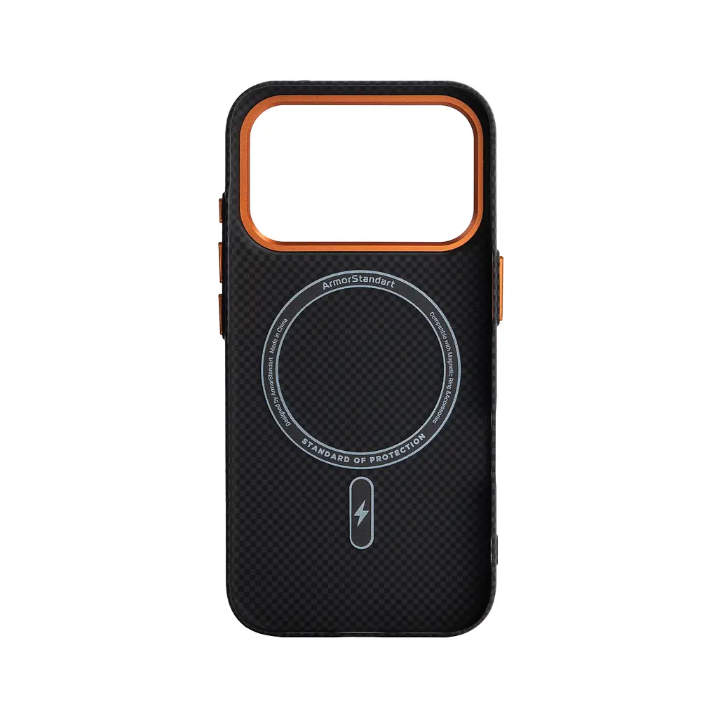 Карбоновый чехол для Apple iPhone 17 Pro, LikeCarbon2 SE MagCase, черный, тонкий защитный чехол-панель из поликарбоната с магнитами N52, MagSafe, противоударный, совместим с беспроводной зарядкой, приподнятые края для защиты камеры - фото 2