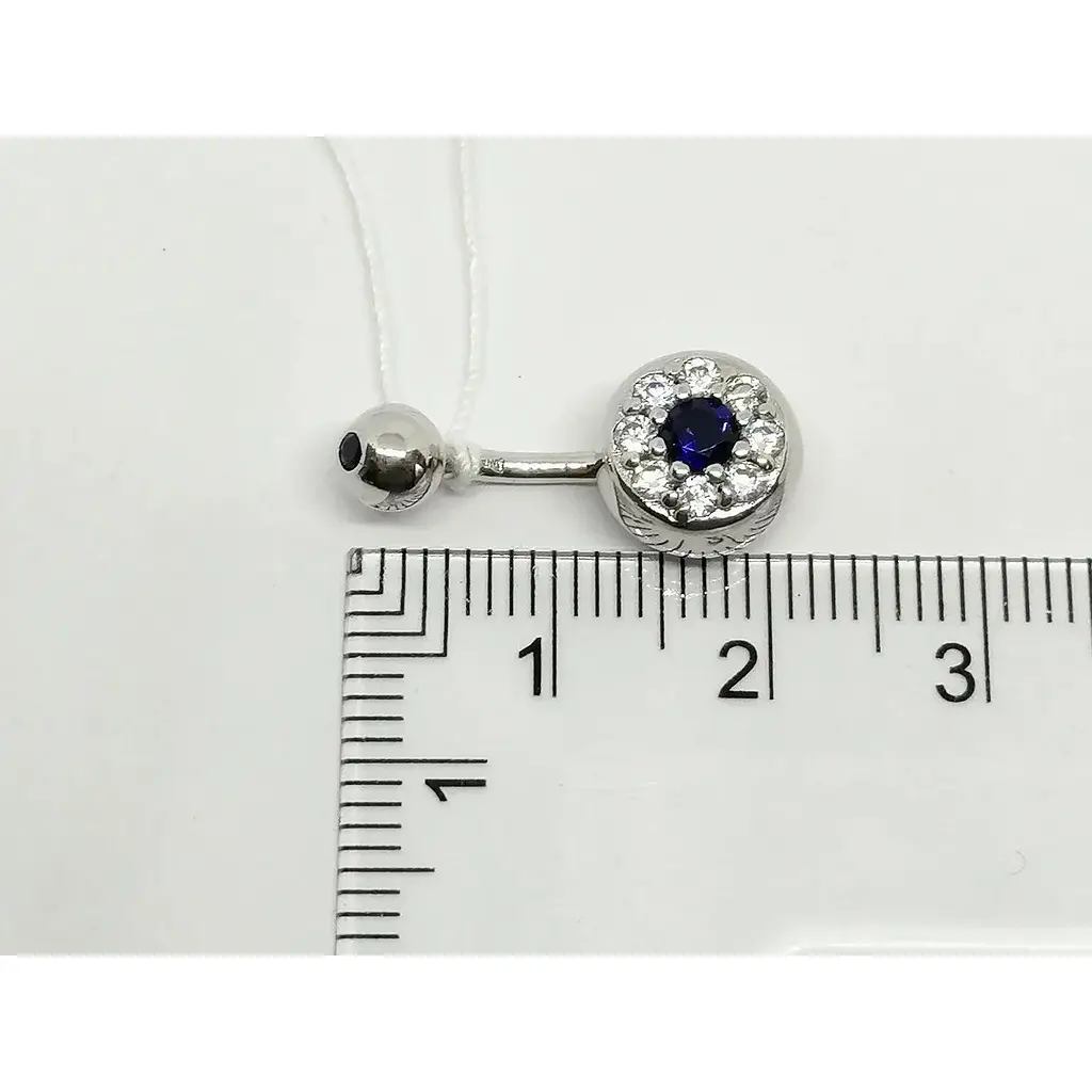 Серебряная серьга для пирсинга пупка Silvex 925 с фианитами. ПР2ФС/019 - фото 4