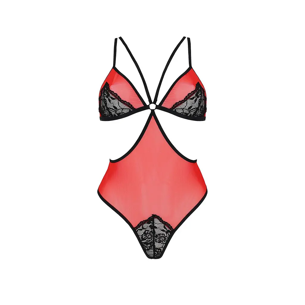Напівпрозоре боді з мереживом Passion PEONIA BODY XXL/XXXL red - фото 3